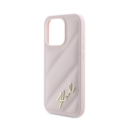 Karl Lagerfeld Diagonal Quilted Script - Coque pour iPhone 15 Pro (rose)