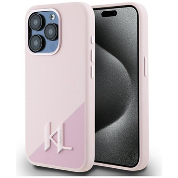 Karl Lagerfeld Silicone Shadow Metal Initial MagSafe - Coque pour iPhone 15 Pro Max (rose)