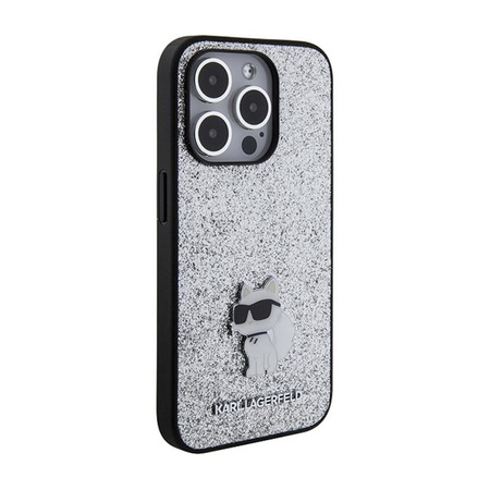 Karl Lagerfeld Fixed Glitter Choupette Logo Metal Pin - iPhone 15 Pro Max Case (stříbrný)