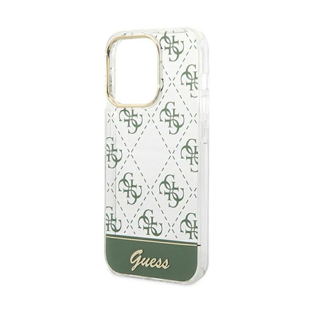 Guess 4G Stripe Script Logo Galvanizovaný vzor - pouzdro pro iPhone 14 Pro (khaki)