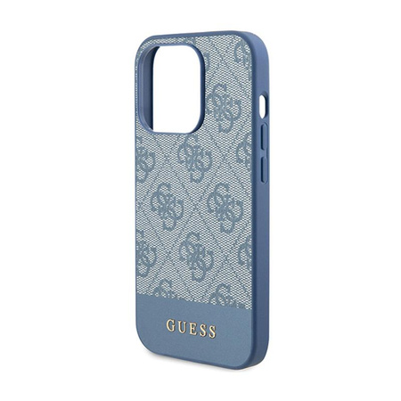 Guess 4G Bottom Stripe Metal Logo Collection - Coque pour iPhone 15 Pro (bleu)
