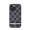 DKNY Leather Checkered Mono Pattern & Printed Stripes - Coque pour iPhone 14 Pro Max (noir)