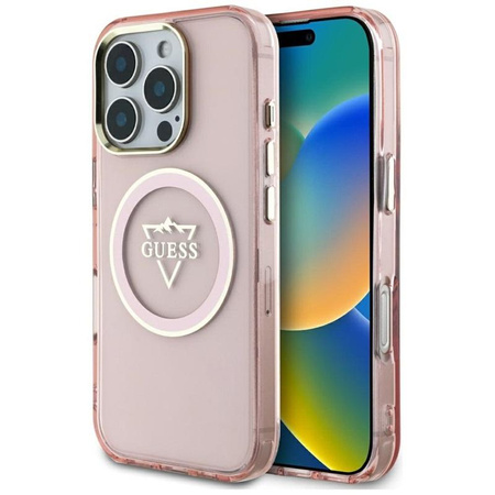 Guess IML Metal Mountain Logo MagSafe - étui pour iPhone 16 Pro (rose)