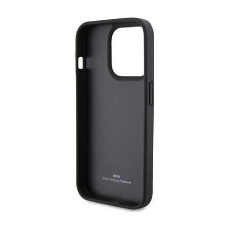 BMW Leather Stamp Blue Lines - Étui pour iPhone 15 Pro Max (noir)