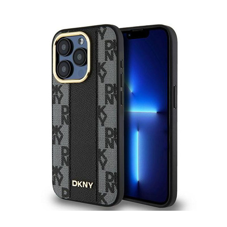 Kožené pouzdro DKNY Checkered Mono Pattern MagSafe - iPhone 15 Pro (černé)