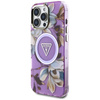 Guess Glitter Flowers Triangle Buttons MagSafe - pouzdro pro iPhone 16 Pro (fialové)