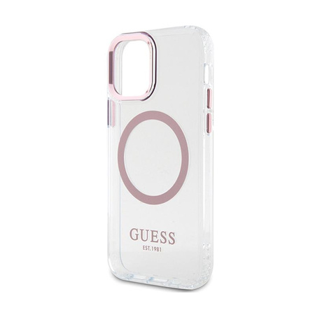 Guess Metal Outline MagSafe - iPhone 12 / iPhone 12 Pro Tasche (Transparent / Pink)