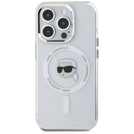 Karl Lagerfeld IML Metal Karl Head MagSafe - pouzdro pro iPhone 15 Pro Max (bílé)
