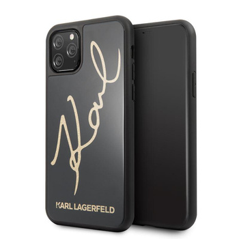 Karl Lagerfeld Dupla rétegű edzett üvegből készült csillámos aláírás tok - iPhone 11 Pro tok (fekete)