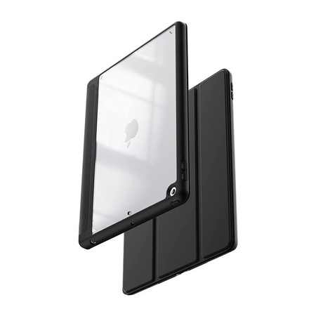 Crong PrimeFolio - iPad 10,2" (2021-2019) tok állvánnyal és Apple Pencil tárolóval (fekete/átlátszó)