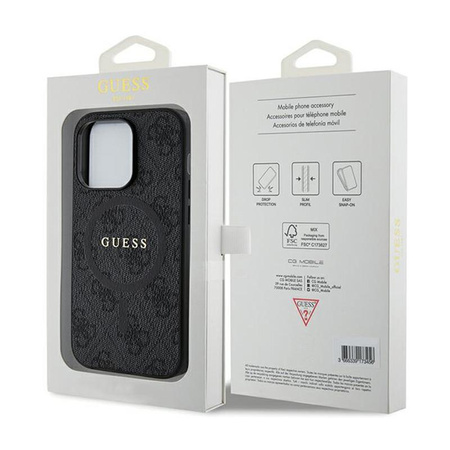 Guess 4G Collection Cuir Logo Métal MagSafe - Étui pour iPhone 13 Pro (noir)