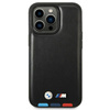 BMW Leder Hot Stamp Tricolor - iPhone 14 Pro Tasche (Schwarz)