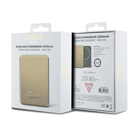 Guess Metal Script Logo MagSafe - 3000 mAh 5W MagSafe Induction Power Bank (Gold)