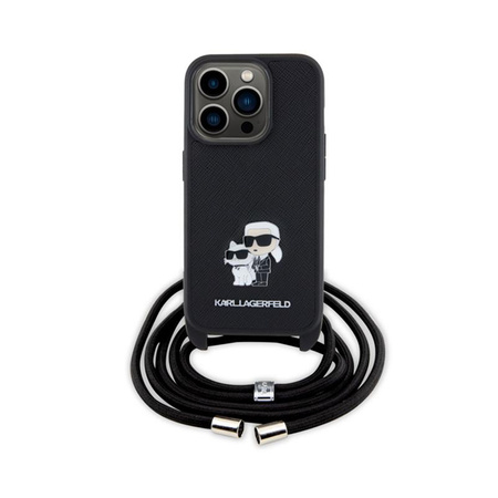 Karl Lagerfeld Crossbody Saffiano Metal Pin Karl & Choupette - Case for iPhone 15 Pro (Black)