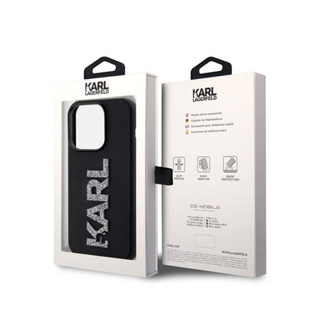 Karl Lagerfeld 3D Rubber Glitter Logo - iPhone 15 Pro Tasche (Schwarz)
