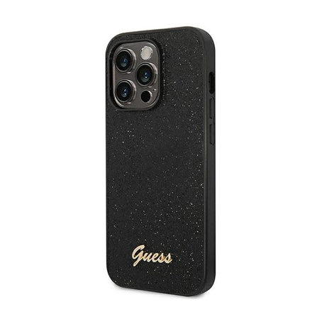 Guess Glitter Flakes Metall Logo Tasche - iPhone 14 Pro Max Tasche (schwarz)
