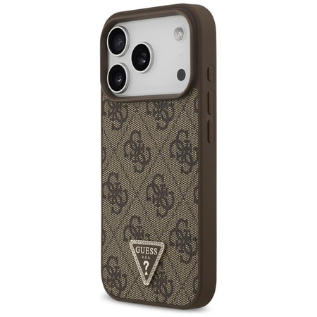 Guess Leather 4G Triangle Strass MagSafe - Pouzdro iPhone 17 Pro (hnědé)