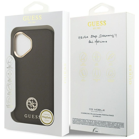 Guess Grained Strass Logo MagSafe - Pouzdro iPhone 17 (hnědý)