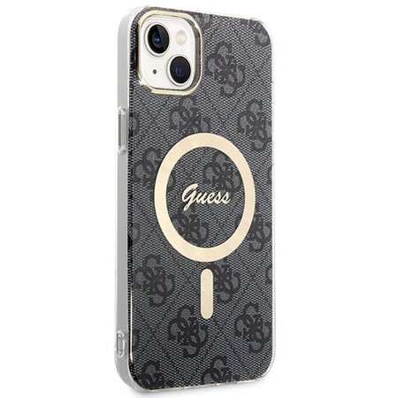 Guess Bundle Pack MagSafe 4G - MagSafe iPhone 14 Plus case + charger set (black/gold)