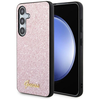 Pouzdro Guess Glitter Flakes Metal Logo - Samsung Galaxy S24 (růžové)