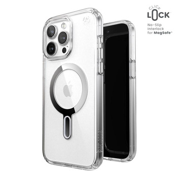 Speck Presidio Perfect-Clear ClickLock & Magsafe - Tasche iPhone 15 Pro Max (Klar / Chrom-Finish / Serene Silber)