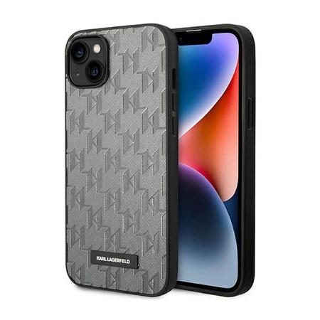 Karl Lagerfeld Saffiano Mono Metall Logo - iPhone 14 Tasche (grau)