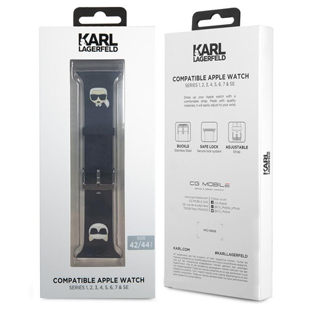 Karl Lagerfeld Silicone Karl & Choupette Heads - Bracelet pour Apple Watch 42/44/45 mm (noir)