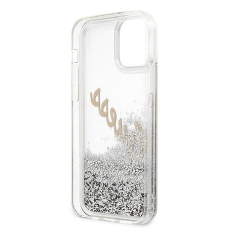 Guess Glitter Vintage Script - Coque iPhone 12 / iPhone 12 Pro (argent)