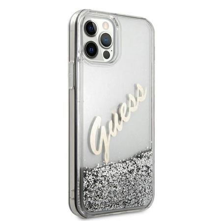 Guess Glitter Vintage Script - Coque iPhone 12 / iPhone 12 Pro (argent)