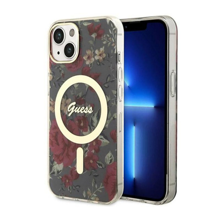 Guess Flower MagSafe - iPhone 14 Plus Tasche (Grün)