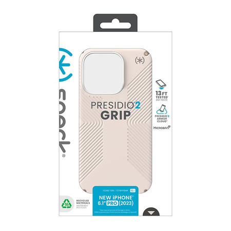 Speck Presidio2 Grip - iPhone 15 Pro Tasche (Gebleichter Knochen / Erbstück Gold / Haselnussbraun)