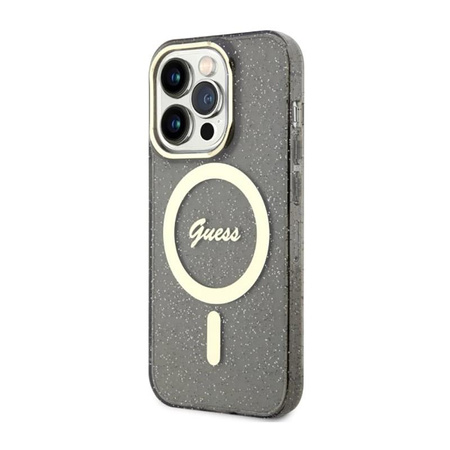 Guess Glitter Gold MagSafe - iPhone 14 Pro Tasche (Schwarz)