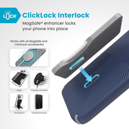 Speck Presidio2 Grip ClickLock & MagSafe - iPhone 16 Plus Tasche (Küstenblau / Staubgrau / Weiß)