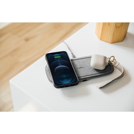 Moshi Sette Q - Duales drahtloses induktives Qi-Ladegerät für iPhone und Android (Nordisches Grau)