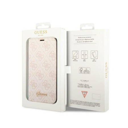 Guess 4G Metall Kamera Umriss Booktype Fall - iPhone 14 Pro Fall (rosa)