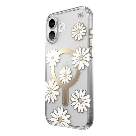 Speck Presidio Lux ClickLock & MagSafe - Hülle iPhone 16 Plus (Sunshine Daisies / Clear / Gold)
