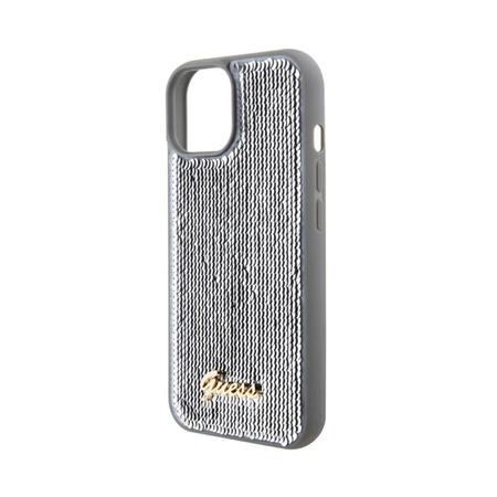 Guess Sequin Script Metal - Coque iPhone 15 (argent)