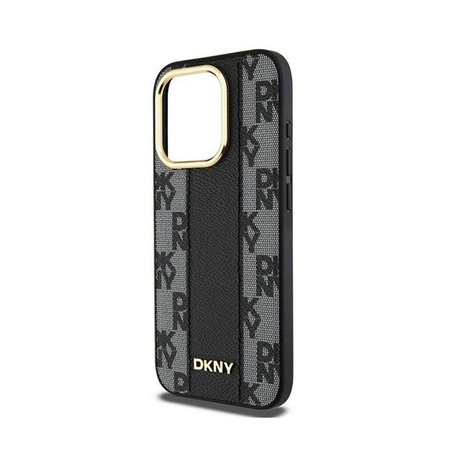 DKNY bőr kockás monomintás MagSafe - iPhone 15 Pro Max tok (fekete)