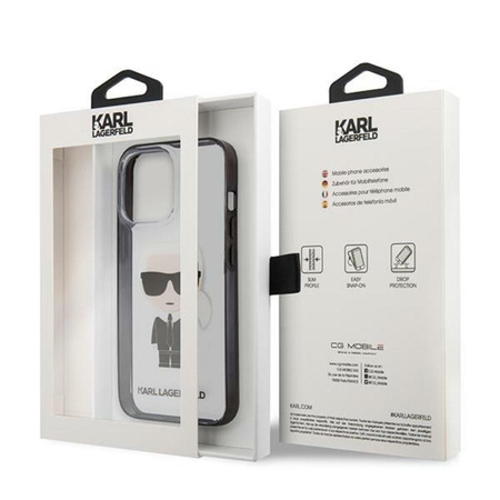 Karl Lagerfeld Ikonik Karl - iPhone 13 Pro Tasche (klar / schwarzer Rahmen)