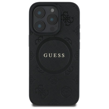 Guess Saffiano Peony Classic Logo MagSafe – Pouzdro pro iPhone 16 Pro Max (černé)