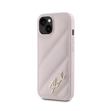 Karl Lagerfeld Diagonal Gesteppte Schrift - iPhone 15 Plus / 14 Plus Tasche (rosa)