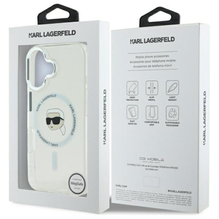 Karl Lagerfeld IML Metal Karl Head MagSafe - pouzdro na iPhone 16 (bílé)