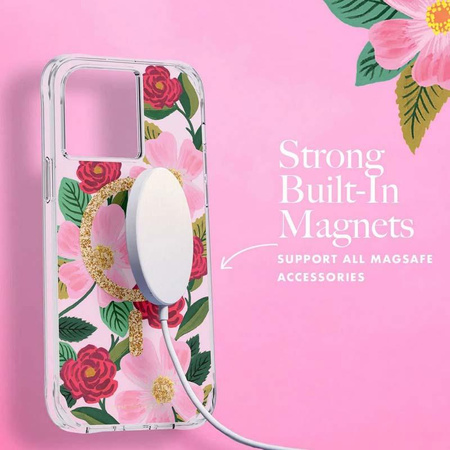 Rifle Paper Clear MagSafe - iPhone 14 Plus Hülle in Gold verziert (Rose Garden)