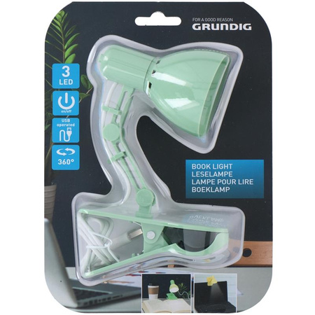 Grundig - LED lampa na čtení/stojan USB (zelená)