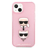 Karl Lagerfeld Glitter Karl & Choupette Head - pouzdro na iPhone 13 mini (růžové)