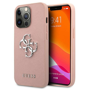 Guess Saffiano 4G Big Silver Logo - iPhone 13 Pro Case (pink)