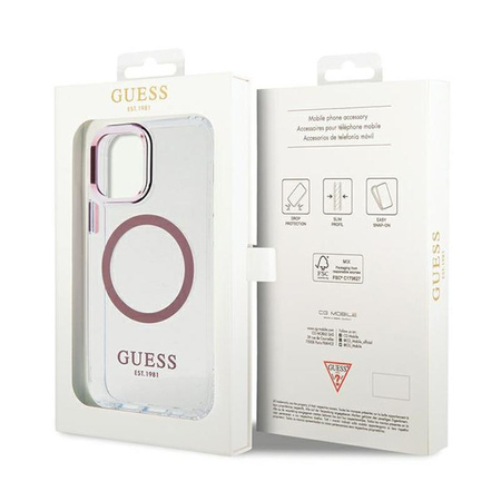 Guess Metal Outline MagSafe - iPhone 12 / iPhone 12 Pro Tasche (Transparent / Pink)