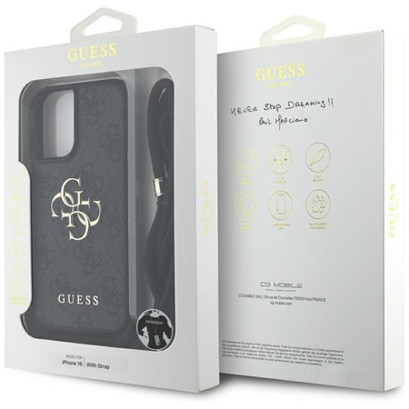 Guess 4G Big Logo Cord Strap Crossbody - Etui do iPhone 16 (czarny)