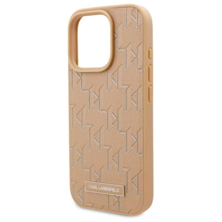 Karl Lagerfeld bőr monogram fém logós MagSafe - iPhone 16 Pro tok (bézs)