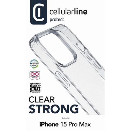 Cellularline Clear Strong - iPhone 15 Pro Max Case with Antimicrobial Protection (Clear)